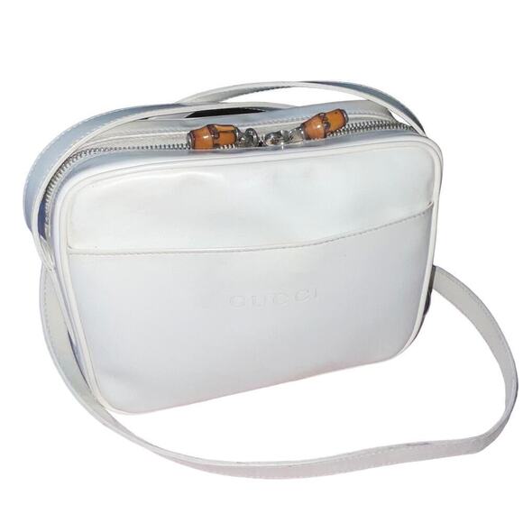 Gucci Vintage White Leather Bamboo Camera Crossbody Bag - Picture 1 of 16